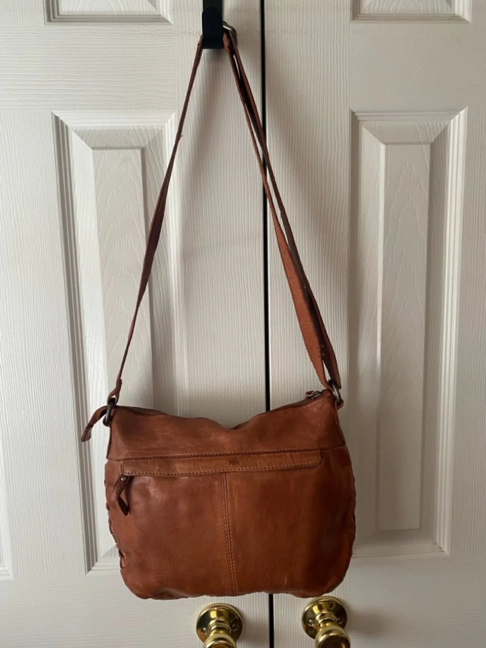 VILENCA HOLLAND Brown Distressed Woven Leather Boho Hobo Crossbody Bag